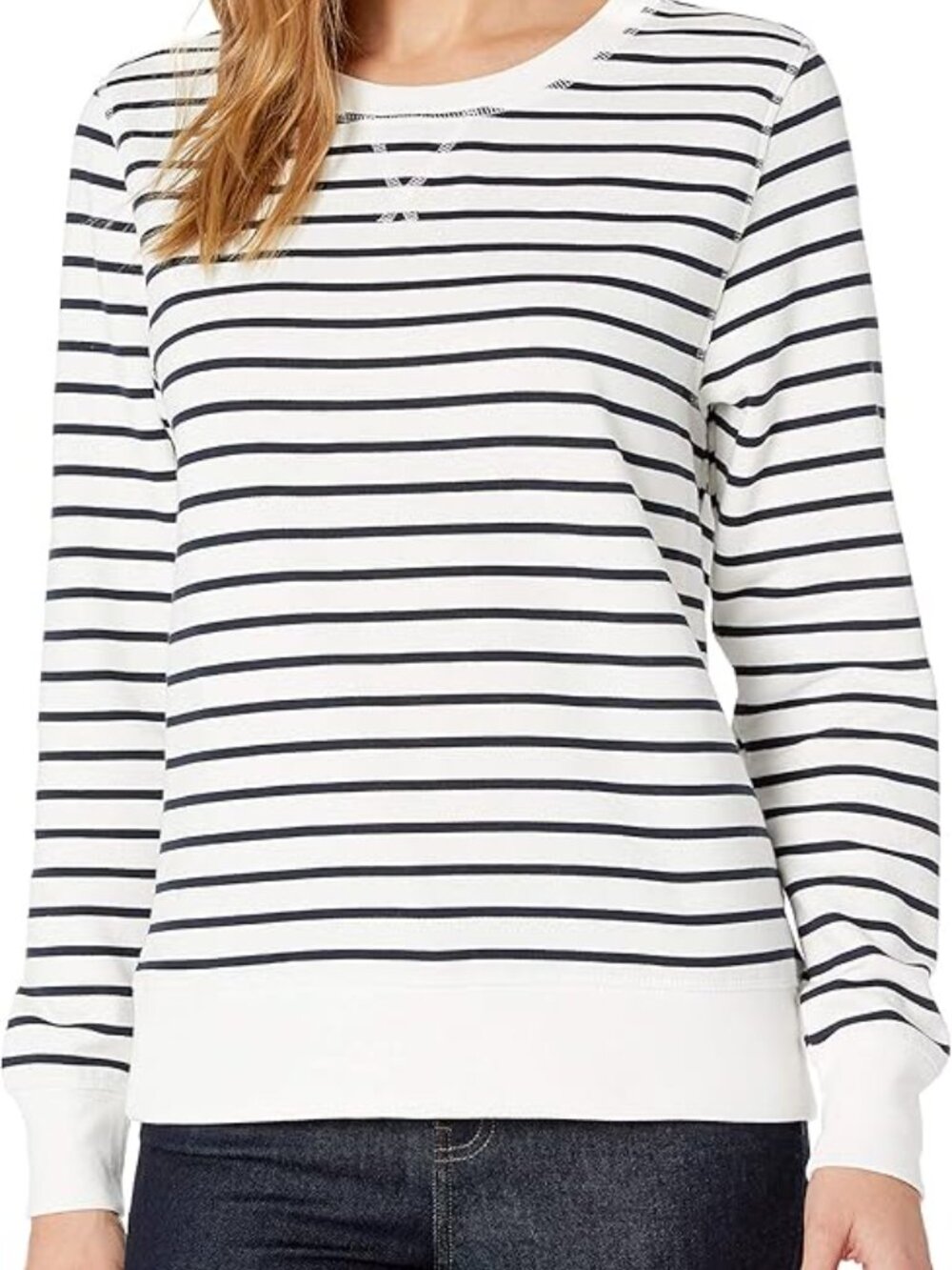 Amazon Essentials Navy Stripe Fleece Crewneck Sweatshirt M